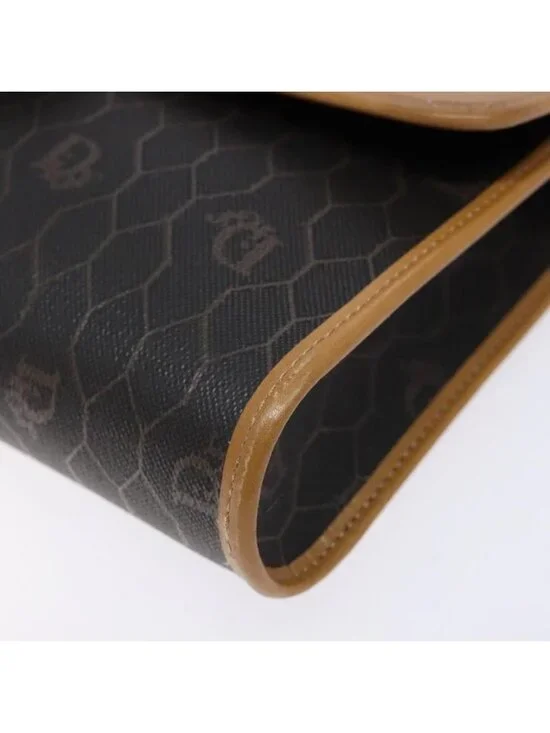 Authentic Christian Dior Honeycomb Canvas Shoulder Bag PVC Black Gold - Picture 7 of 16